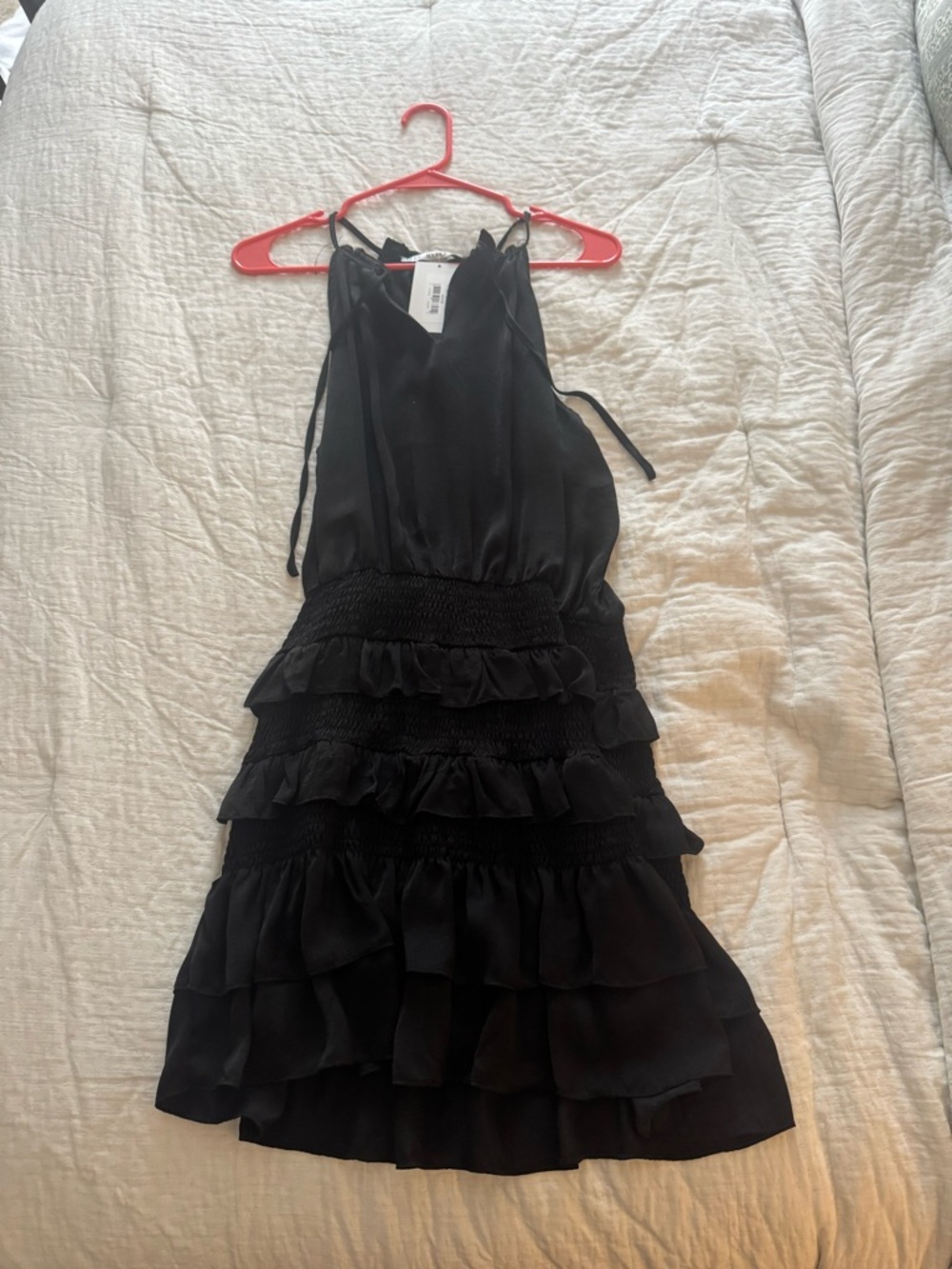 Black Ruffled Tiered Halter Dress